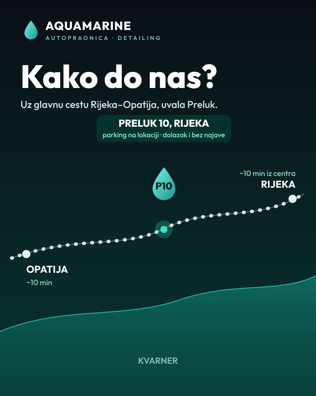 Karta: Aquamarine Autopraonica, Preluk 10, Rijeka — između Rijeke i Opatije